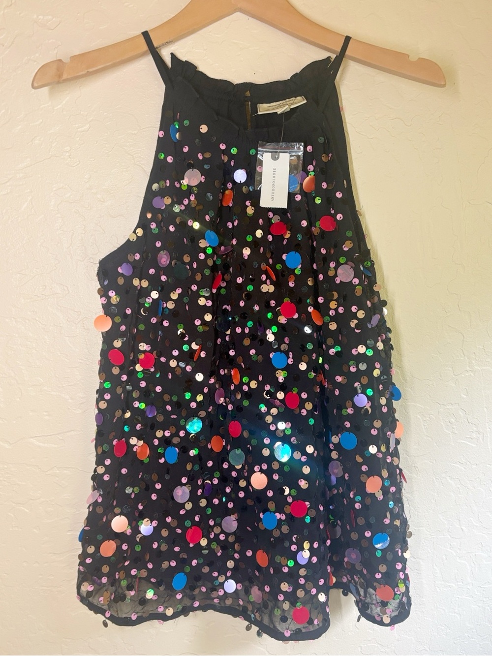 NWT Anthropologie Moulinette Soeurs Paillette Sequin Party Top Black Medium